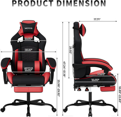 Gaming Chair with Footrest,High Back with Massage Reclining Computer Chair， Big and Tall Racing Gaming Chair Ergonomic Game Chair for Adults PVC Leather (Red)