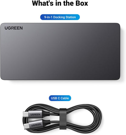 UGREEN Revodok Pro 209 USB C Docking Station, 9-in-1 DisplayLink Dual 4K@60hz Triple Extended Modes for MacBook, 2 DP & 2 HDMI Ports, 10Gbps USB C & USB-A Data, 100W PD, Ethernet for macOS, Windows