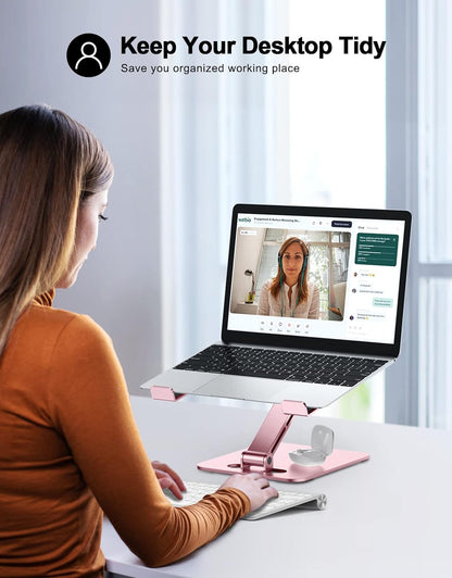 Zewwen Laptop Stand for Desk, Ergonomic Adjustable Foldable Computer Stand with Heat-Vent, Aluminium Alloy Laptop Riser Compatible with MacBook Air, Pro, Dell XPS, Samsung, 10”-16"
