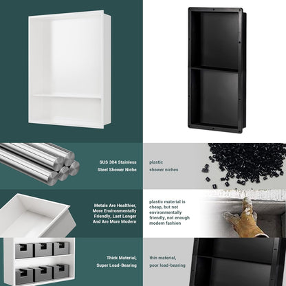 BLYLUND Shower Niche 12" x 24" NO Tile Needed,Matte Black Double Shelf Organizer, Square Corners Wall-Inserted Niche Recessed Shower Shelf Modern Soap Niche for Bathroom