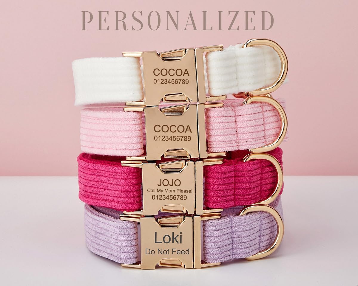 Custom Dog Collar with Metal Buckle - Pet Collars Personalized with Name and Phone Number (Plaid)