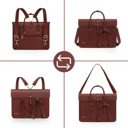 MOSISO Laptop Bag for Women, PU Leather Laptop Shoulder Bag Convertible Backpack, Work Travel Computer Bag with Bowknot - PuriLite