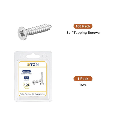 DTGN 100Pcs #6x1/2 Flat Head Wood Screws, 304 Stainless Steel Phillips Self Tapping Screws - Good for Woodworking, Furniture - Silver