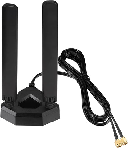 Eightwood WiFi 6E Tri-Band Antenna | 2.4GHz / 5GHz / 6GHz Magnetic Base Antenna | RP-SMA Male | 2M Extension Cable | Black