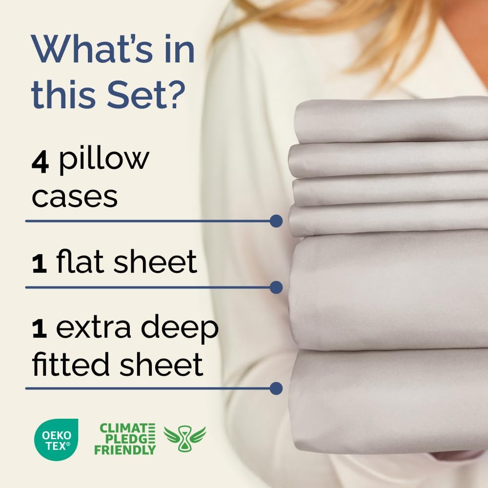 Extra Deep Queen Sheet Set - 6 Piece Breathable & Cooling Sheets - Hotel Luxury Bed Sheets Set - Easy & Secure Fit - Soft, Wrinkle Free & Comfy Sheets Set - White Sheet Set w/Extra Deep Pockets