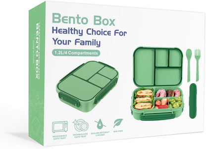 Amathley Lunch Box Kids,Bento Box Adult Lunch Box,Leakproof Lunch Containers for Adults/Kids/Toddler,1200ML-4 Compartments bento Lunch box with Utensil,Microwave & Dishwasher Safe(Dark Gray)