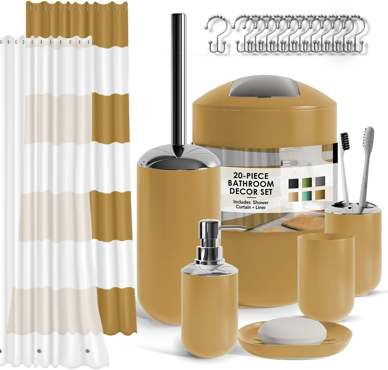 Clara Clark Bathroom Set - Gray Bathroom Accessories Set, Bathroom Sets with Shower Curtain and Rugs, 23PC Shower Curtain Set with Liner, Soap Dispenser, Soap Dish, Toilet Brush Holder, and Trash Can