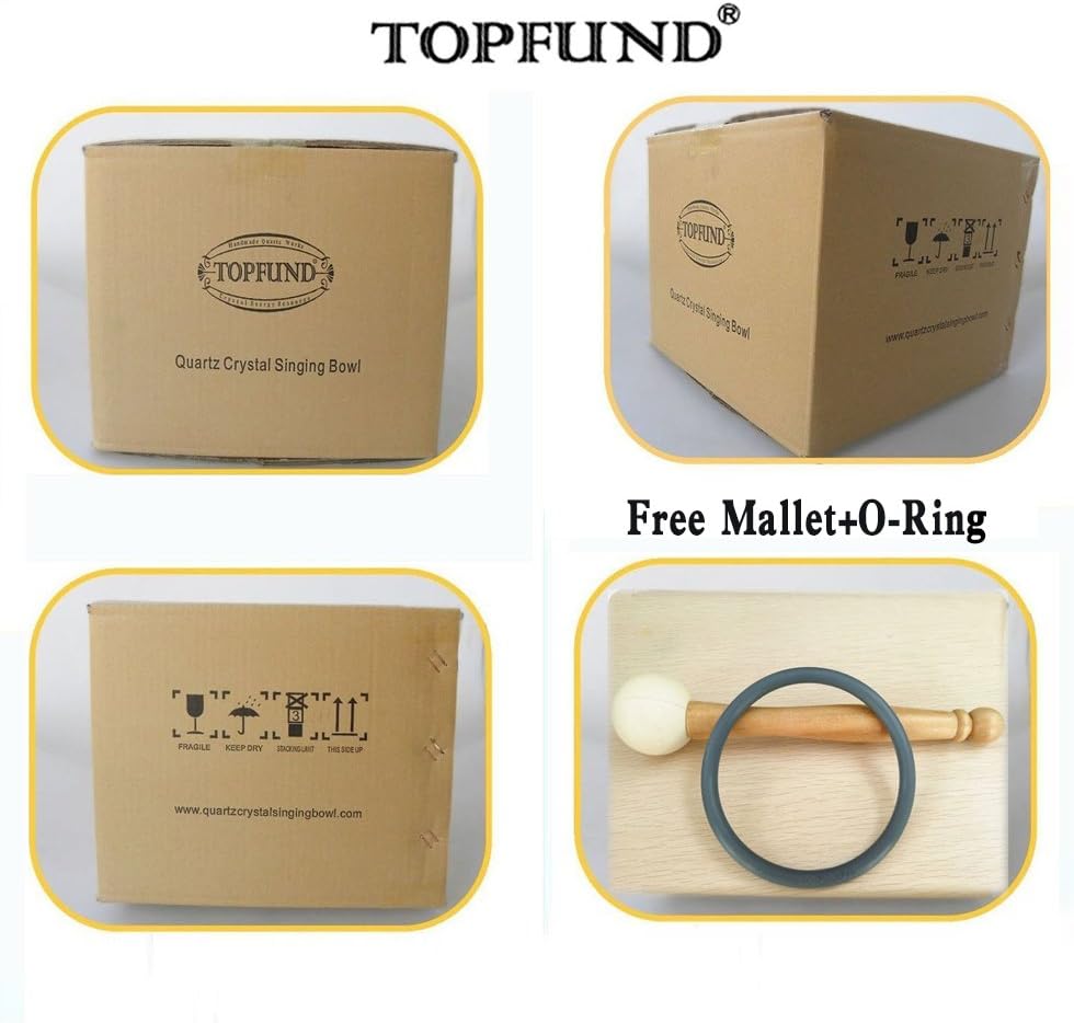TOPFUND F Note Crystal Singing Bowl Heart Chakra 8 inch with Heavy Duty Carrying Case and Suede Striker