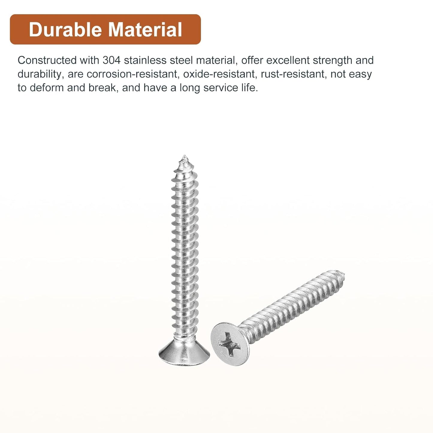 DTGN 100Pcs #8x1 Flat Head Wood Screws, 304 Stainless Steel Phillips Self Tapping Screws - Good for Woodworking, Furniture - Silver