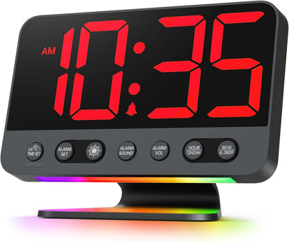 Odokee Digital Alarm Clocks for Bedrooms: Large Bold Number 5 Brightness Dimmer - Easy to Read Across The Room - 5 Alarm Sound 8 Night Light - Silver