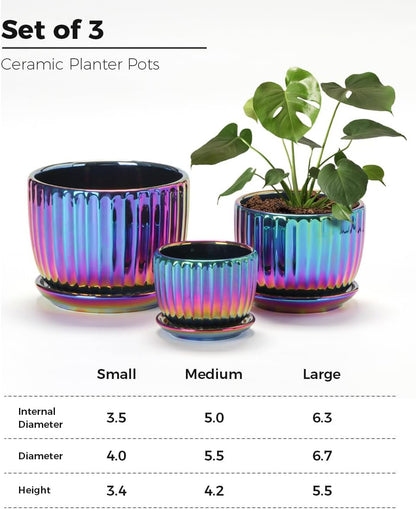 Purilite Select 3-Piece Ceramic Indoor Planter Set