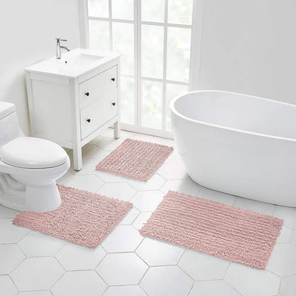 Walensee Bathroom Rug Non Slip Bath Mat (24x17 Inch Blush) Water Absorbent Super Soft Shaggy Chenille Machine Washable Dry Extra Thick Perfect Absorbant Best Small Plush Carpet for Shower Floor