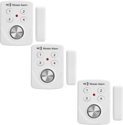 3 Pack Door Alarms with Delay When Left Open 130db Window Break Sliding Siren Vibration Detect Sensor for Home, Apartment Security. Keypad Intruder Burglar Entry Alert. Pool Alarm for Kids Safety
