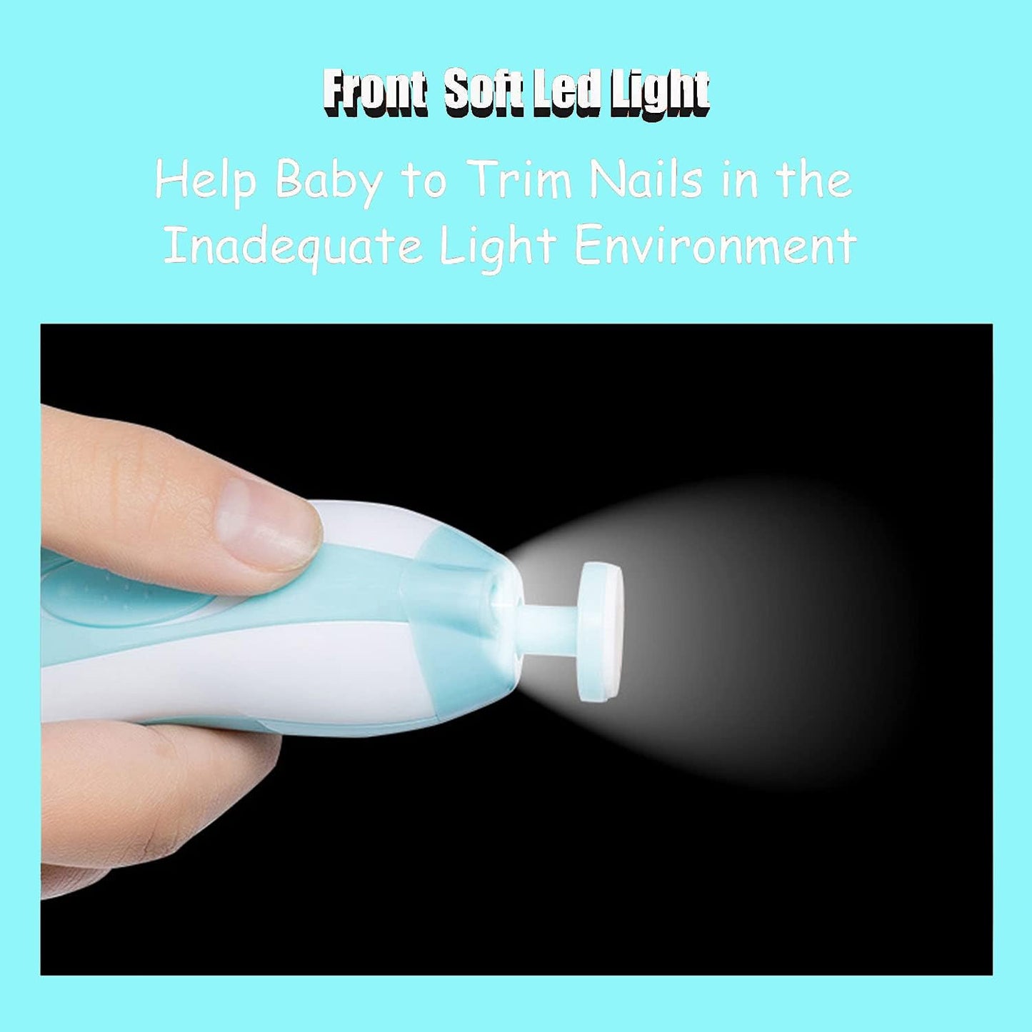 Baby Nail Trimmer - Electric Safe Baby Nail File, Trim Polish Grooming kit, Safe for Infant Newborn Toddler Girls Boys Adults, with LED Light, 6 Grinding Heads, Blue