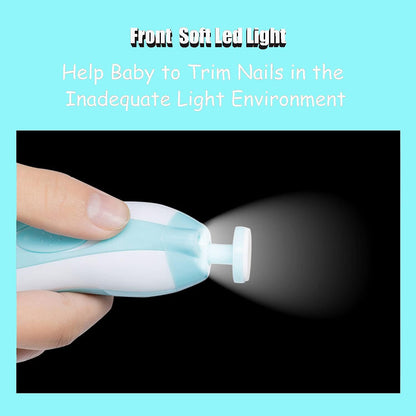 Baby Nail Trimmer - Electric Safe Baby Nail File, Trim Polish Grooming kit, Safe for Infant Newborn Toddler Girls Boys Adults, with LED Light, 6 Grinding Heads, Blue