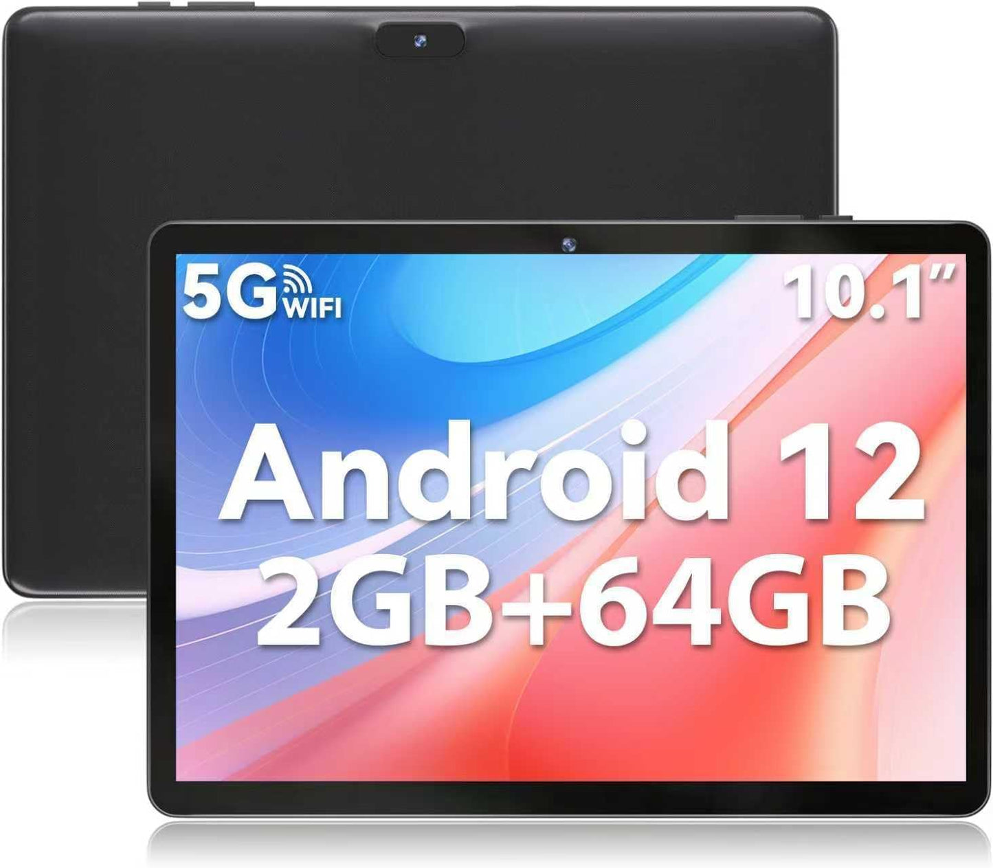 Android 12 Tablet with 10.1 Inch 1280 * 800 IPS Srceen, 2GB RAM 64GB ROM Tablet, Octa-Core 1.6GHz Processor, 5MP+2MP Dual Camera, 5000mAh, WiFi, Bluetooth 5.0, GPS, 256GB Expansion