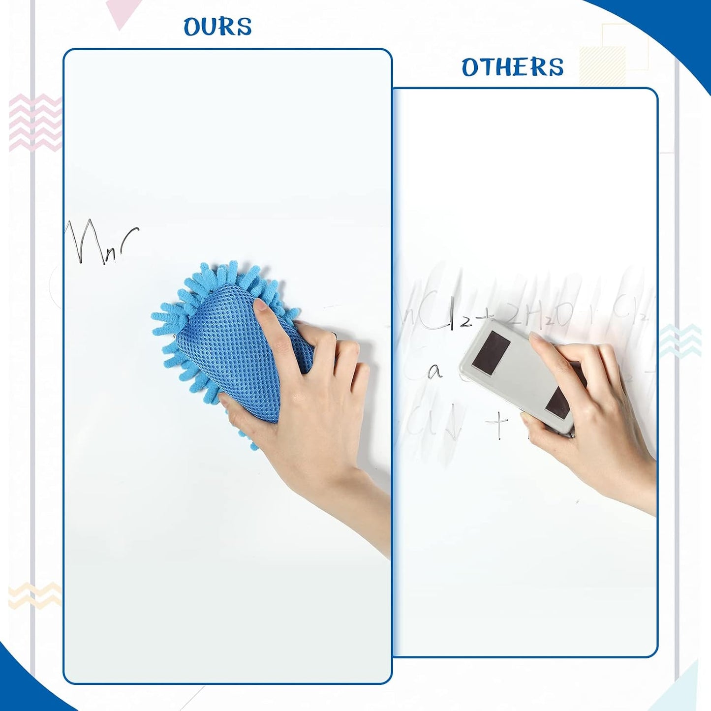 Teling 12 Pieces Dry Erase Microfiber Shag Washable Whiteboard Eraser Back to School Board Cleaner for Markers Chalk Home and Office