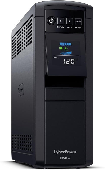 CyberPower CP1500PFCLCD PFC Sinewave UPS System, 1500VA/1000W, 12 Outlets, AVR, Mini Tower, Black