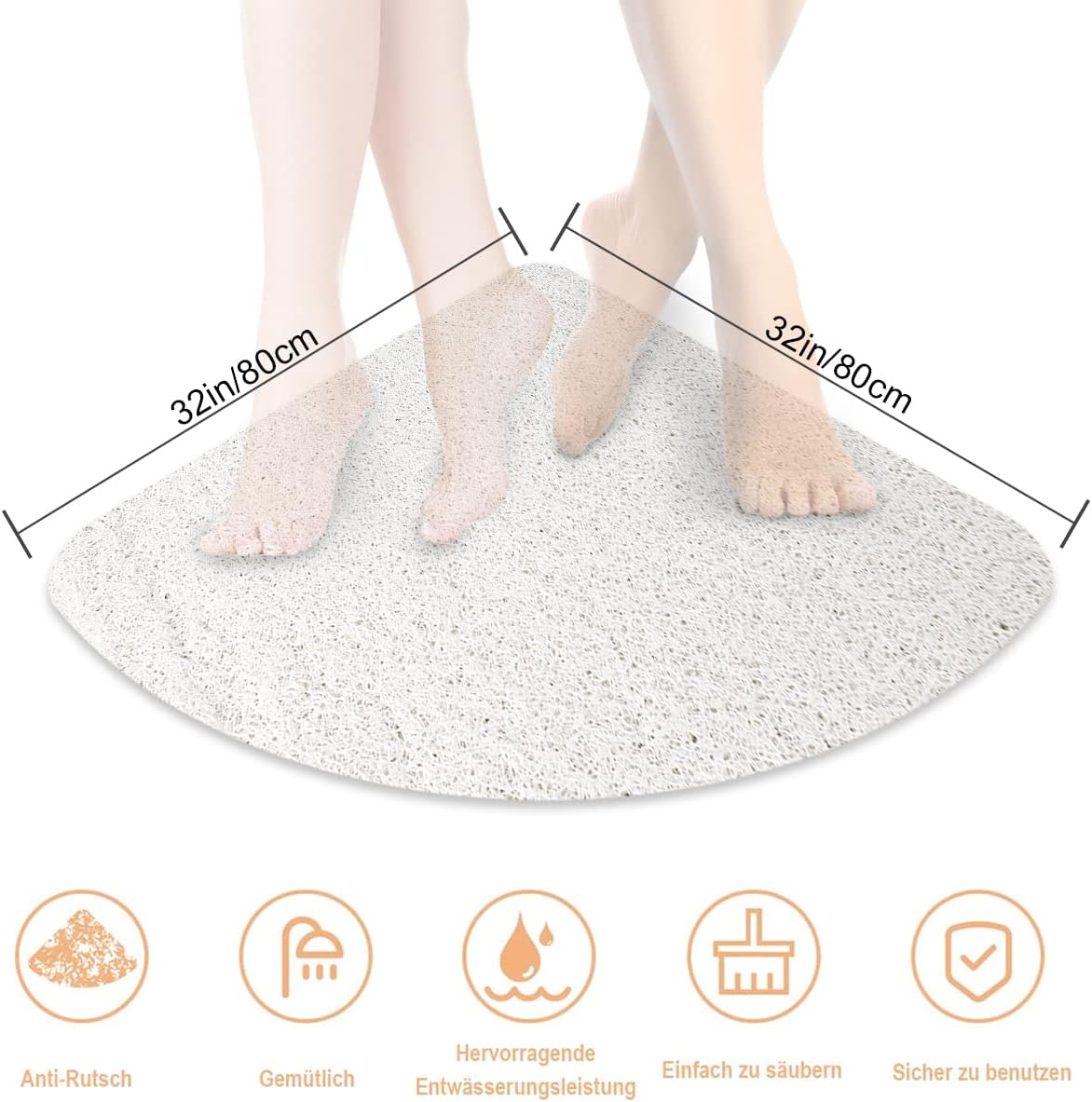 Square Shower Mat, Non Slip Bath Mat, Loofah Shower Stall Mats for Walk-in Shower, 32 x 32 Inches Shower Floor Mat with Drain, Bath Mats for Showers Bathroom, Tub, Seniors