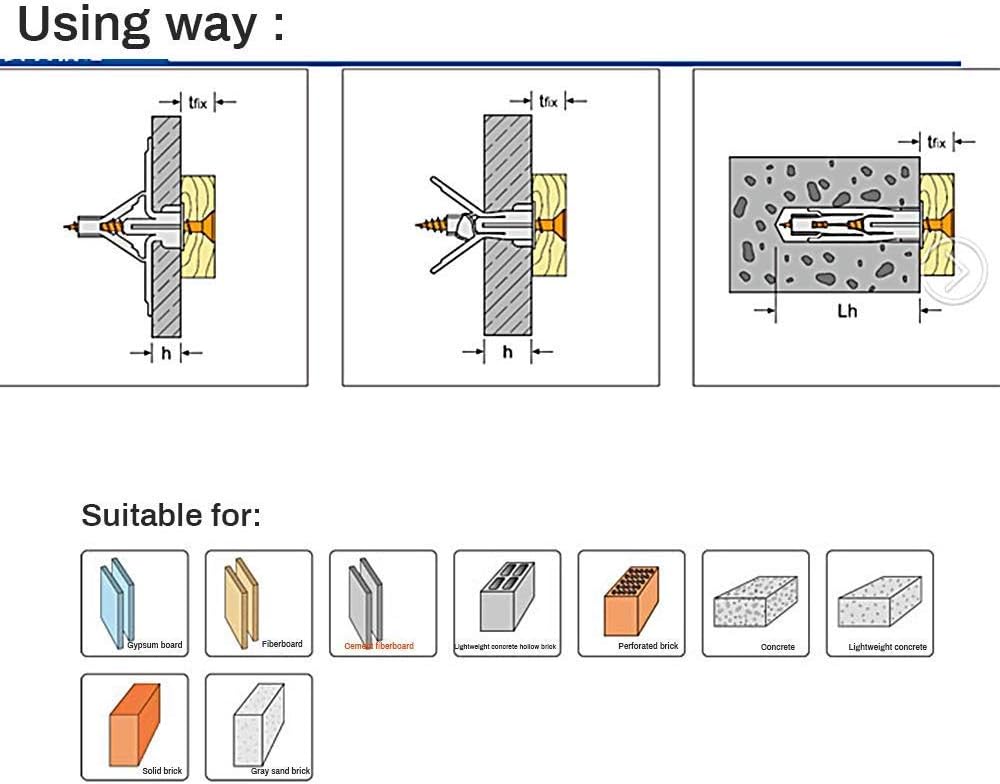 Drywall Anchor kit - Hollow Wall Anchors with Screws ，self-Drilling Hollow Wall Anchor, for Drywall，Nylon - Plastic - Buildex,60pcs (Anchor 30pcs+screw 30pcs)