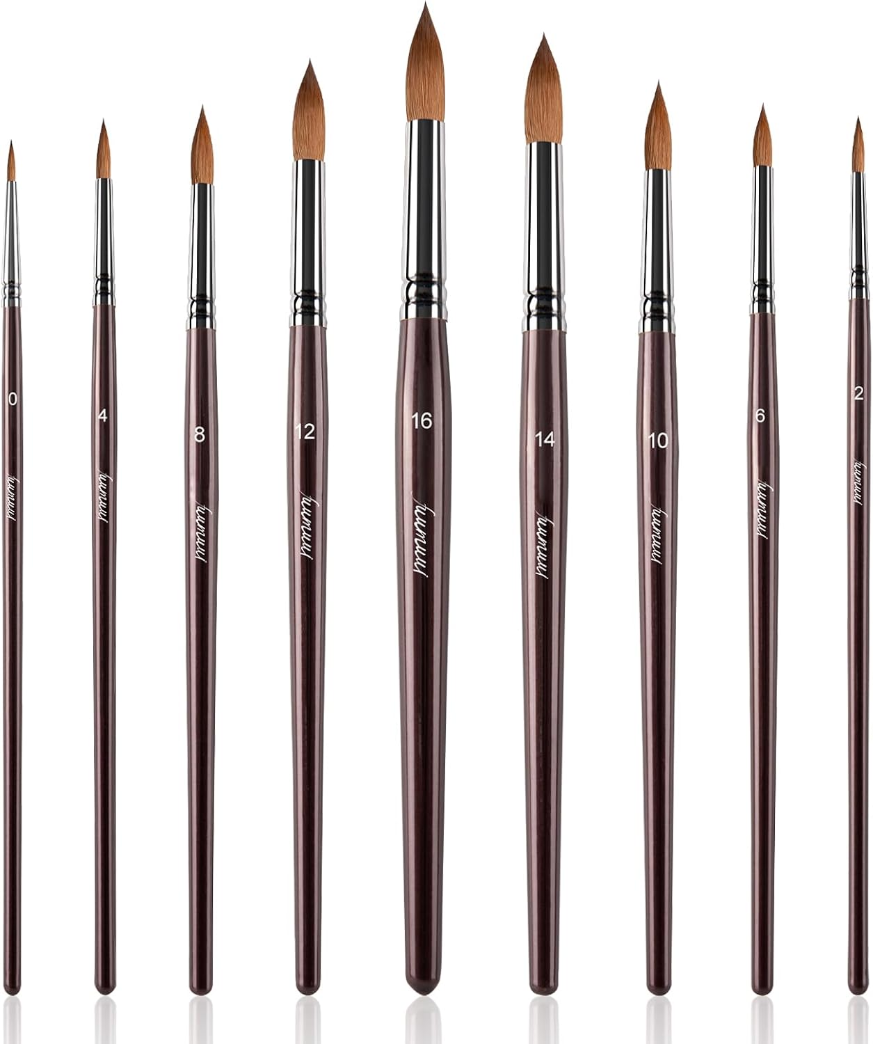 Fuumuuui Sable Watercolor Brushes 9pcs Detail to Mop | Round Pointed Paint Brushes Superior Sable Paint Brush Perfect for Watercolor Gouache Acrylic Ink Painting