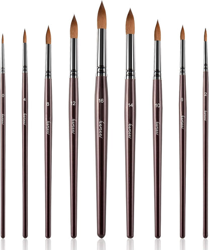 Fuumuuui Sable Watercolor Brushes 9pcs Detail to Mop | Round Pointed Paint Brushes Superior Sable Paint Brush Perfect for Watercolor Gouache Acrylic Ink Painting