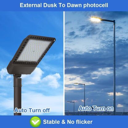 Juyace 300W LED Parking Lot Lights with Slip Fitter Mount Pole Flood Light Dusk to Dawn Outdoor Lighting Commercial Street Outdoor shoebox Light 5000K IP65 Waterproof 100-277V (3 Pack)