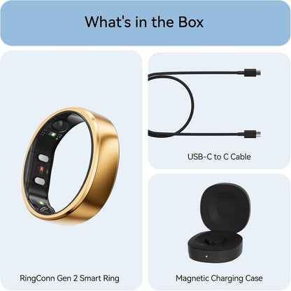 RingConn Gen 2 Smart Ring, No App Subscription, Size First with Sizing Kit, 12-Day Battery Life, Stress/Women's Health Tracker, Compatible with Android & iOS (Black, Size 8)