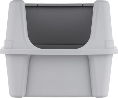 IRIS USA Top Entry Cat Litter Box with Scoop - Large - Stylish Enclosed Round Oval Kitty Dog Proof Box, Litiere Pour Chat Bac - White/Beige