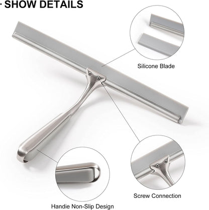 Ettori Shower Squeegee for Glass Doors, Squeegee for Shower Glass Door, Window and Car Glass, Mirrors - All-Purpose Stainless Steel Squeegee, 10 Inches and Black