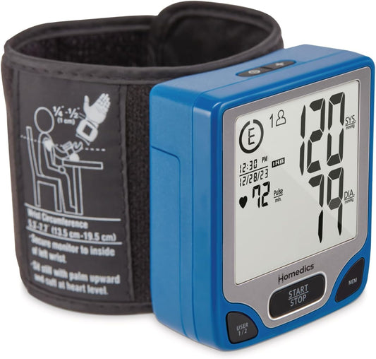 Homedics Blood Pressure Monitor, Automated Wrist Blood Pressure Machine for Home use with Easy One-Touch Operations. Stores up to 120 Readings (60 Readings per 2 Users). Cuff and Storage Case Included