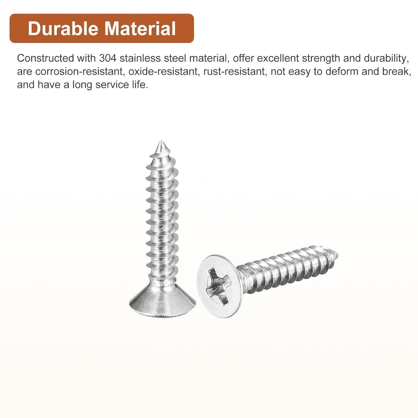 DTGN 100Pcs #6x1/2 Flat Head Wood Screws, 304 Stainless Steel Phillips Self Tapping Screws - Good for Woodworking, Furniture - Silver