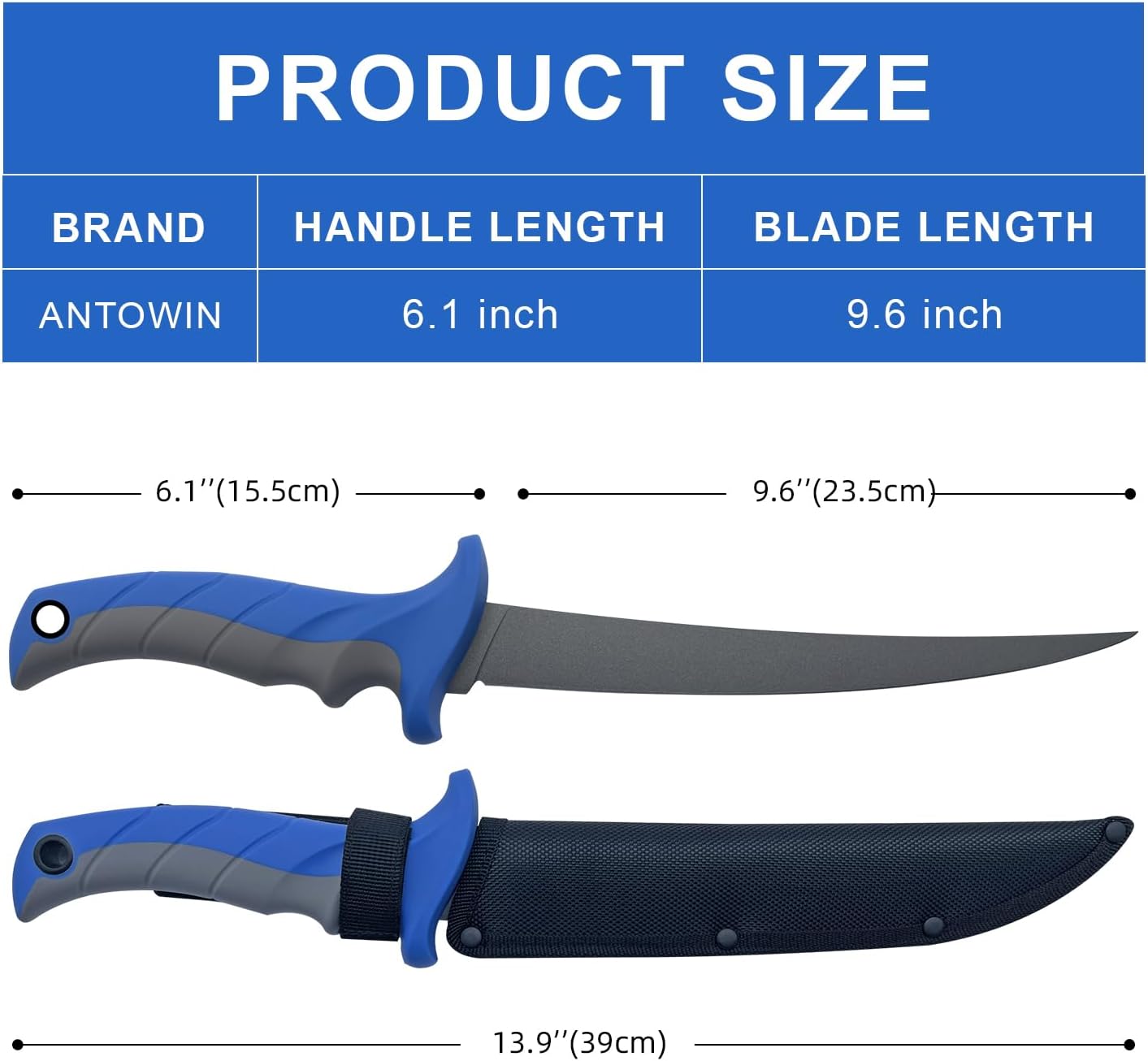 8 Inch Fishing Fillet Knife, Professional Level Knives for Filleting Fish and Boning Meat, Sharp Stainless-Steel Non-Stick Coating Blade, Non-Slip Handles, with 1 Two Stage Knife Sharpener