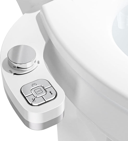 PIKETS Bidet Attachment for Toilet, Dual Nozzle (Frontal and Rear Wash) Non-Electric Fresh Water Toilet Seat Attachment with Nozzle Self Cleaning, Adjustable Water Pressure(Chrome Silver)