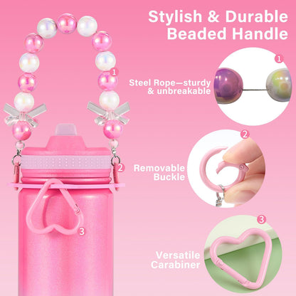 Mininoo 16 oz Ceramic-Lined Kids Water Bottle- Stainless Steel Insulated Water Bottle Kids with Leakproof Straw Lid for Girls & Boys