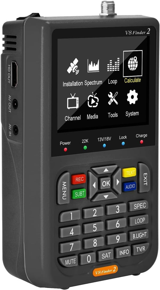 V8 Finder 2 Satellite Finder, DVB-S/S2/S2X FTA Signal Receiver, Digital Satellite Signal Meter, Sat Dish TV Signal Strength Meter with LCD Screen