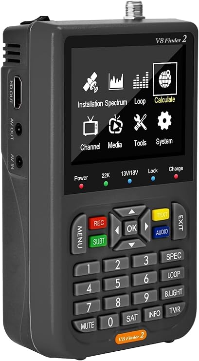 V8 Finder 2 Satellite Finder, DVB-S/S2/S2X FTA Signal Receiver, Digital Satellite Signal Meter, Sat Dish TV Signal Strength Meter with LCD Screen
