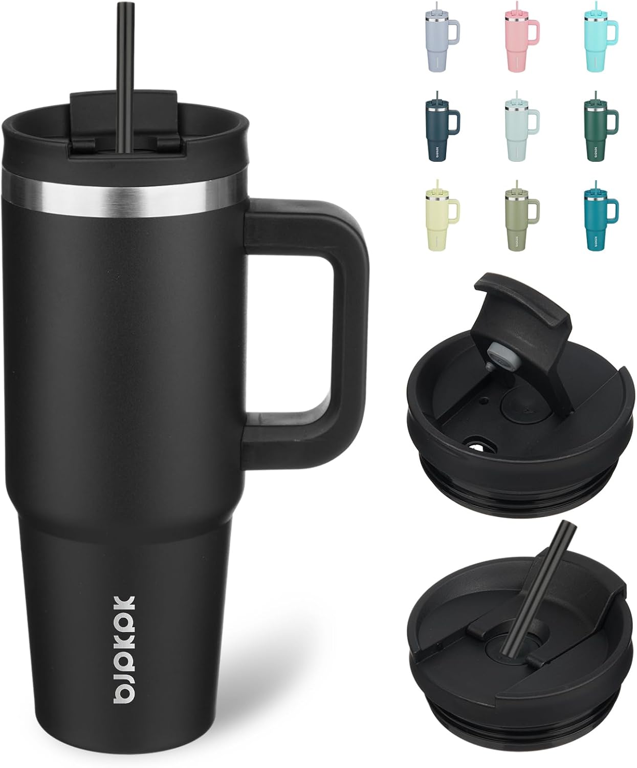 BJPKPK Tumbler with Handle and Straw 30oz Insulated Tumbler Cups with Lid Stainless Steel Travel Coffee Mug,Indigo Black