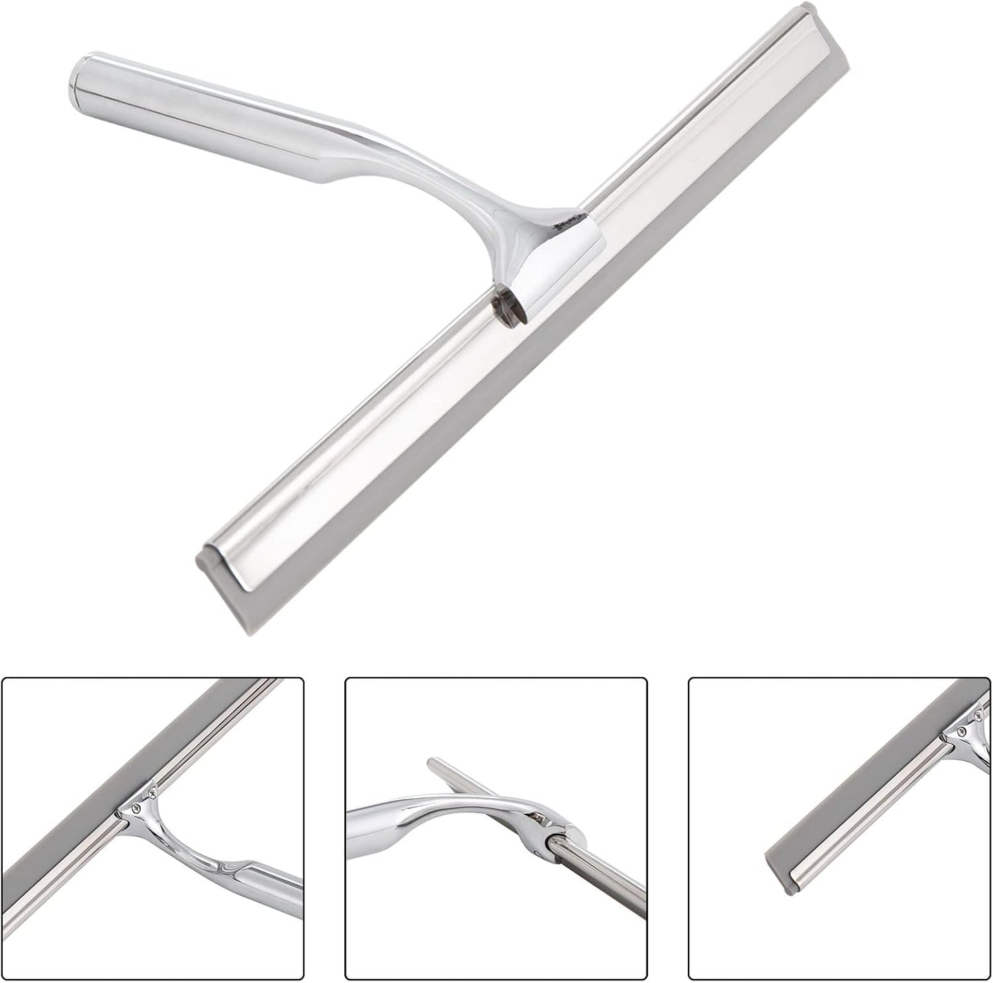 Ettori Shower Squeegee for Glass Doors, Squeegee for Shower Glass Door, Window and Car Glass, Mirrors - All-Purpose Stainless Steel Squeegee, 10 Inches and Black