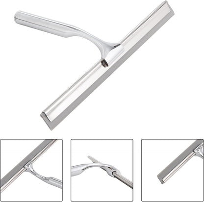 Ettori Shower Squeegee for Glass Doors, Squeegee for Shower Glass Door, Window and Car Glass, Mirrors - All-Purpose Stainless Steel Squeegee, 10 Inches and Black