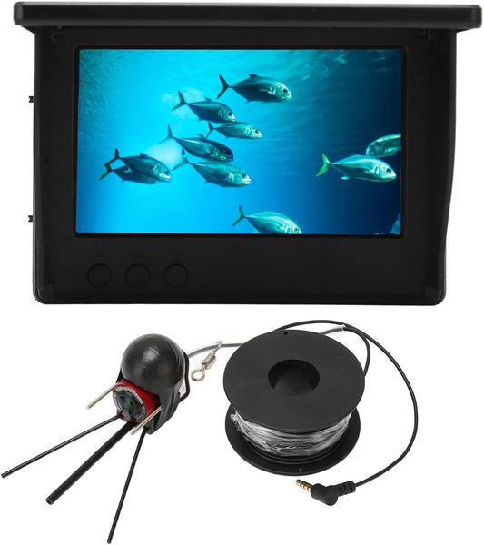 Hook Reveal Fish Finder, 4.3 Inch TN HD Underwater Fishing Camera, IP68 Waterproof, 1500cd 12 Night Vision Lights, 195 Degrees Wide Angle, 8 to 10 Hours Work (30m / 32.8yd US)