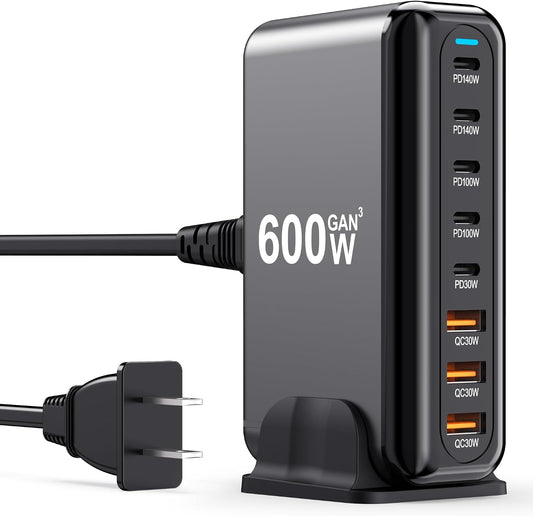 USB C Charger Block 600W Multi Port USB Fast Charging Station Hub GaN PPS PD 140W 100W Type C Wall Charger Power Adapter for Multiple Laptop iPad iPhone 17 MacBook Galaxy S26 Android Pixel 65W 45W 20W