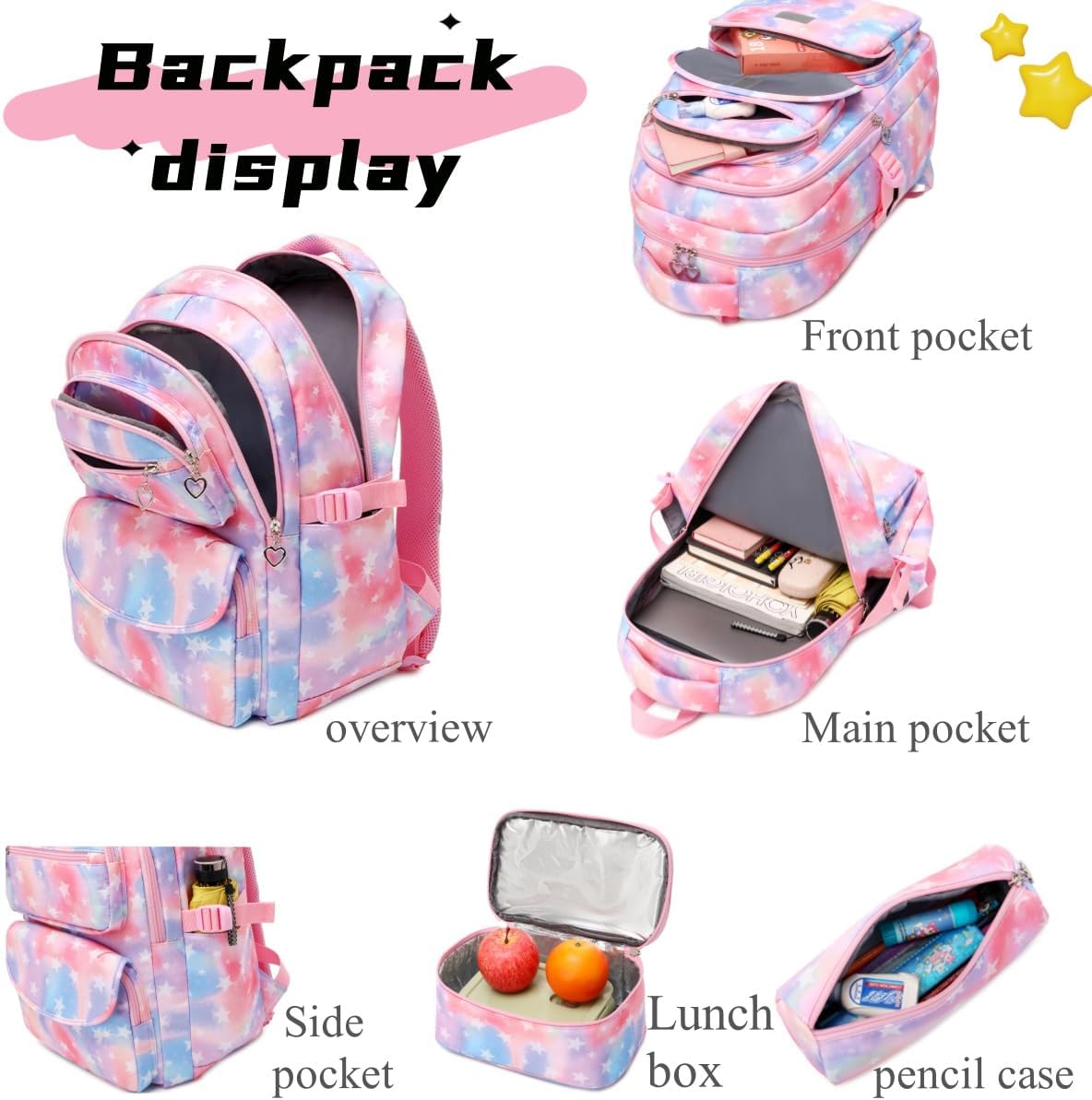 3Pcs Daisy Prints Backpack for Girls Bookbag set Primary School Daypack Elementary Students Knapsack with Lunch Box