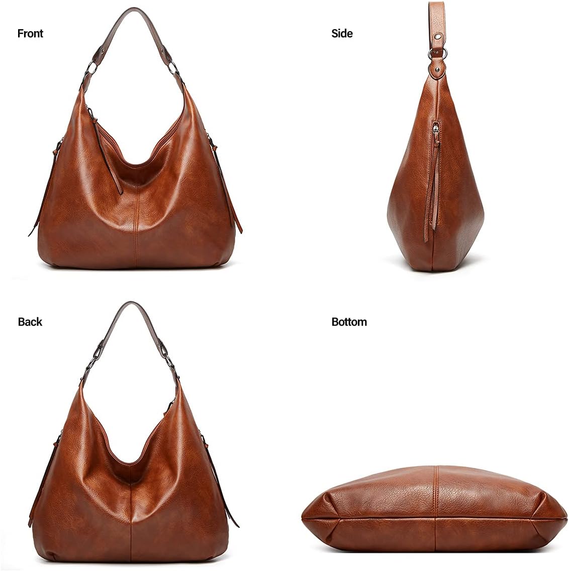 Ashioup Hobo Bags for Women Soft PU Leather Shoulder Bag Vintage Slouchy Handbag with Zipper