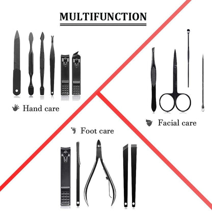 Keiby Citom Professional Stainless Steel Nail Clipper Travel & Grooming Kit Nail Tools Manicure & Pedicure Set of 18pcs with Luxurious Case (Black)