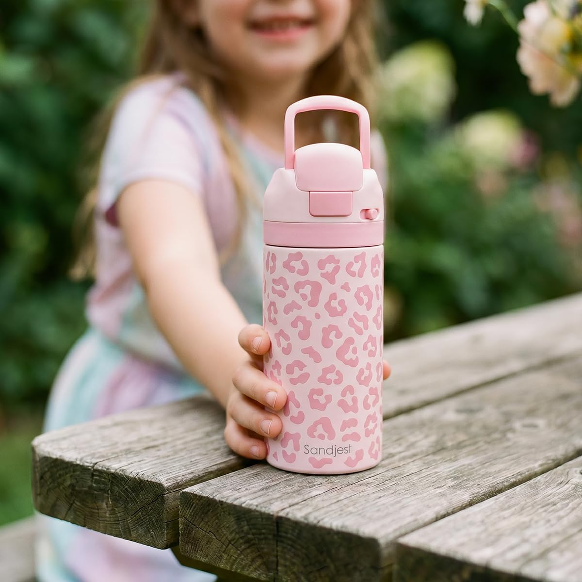 Leopard Skin Kids Insulated Stainless Steel Water Bottle 16 Oz, Travel Tumbler for School, Sports for Girls, Birthday, Back to School