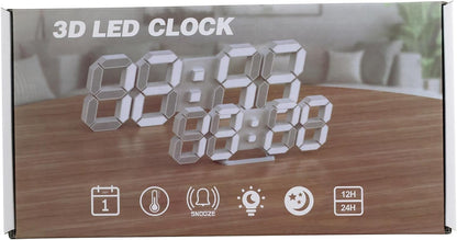 Deeyaple 3D LED Digital Wall Clock Modern Alarm Clock Adjust Brightness 12/24 Time Date Temperature Silent Snooze USB Night Light Remote Control Kitchen Bedroom Living Room Small 9.7 inch White