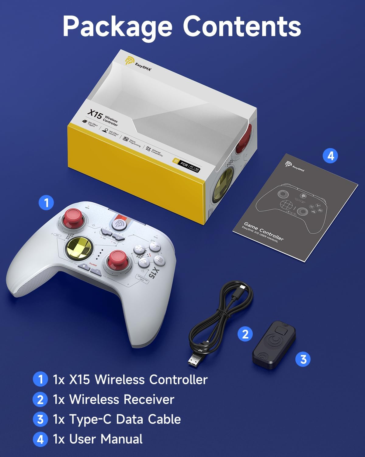 EasySMX X15 PC Controller - Enhanced Wireless Bluetooth Controller with Hall Joysticks/Hall Triggers/RGB Lighting - No Stick Drift, No Dead Zone - Work for Windows PC, Android, Steam and Switch