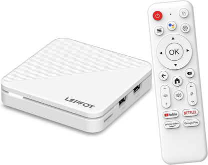 LEFFOT Android 14.0 TV Box 2025, H313 4K Ultra HD Streaming Device for TV, 2GB RAM + 16GB ROM, Smart TV Box with HDR10, Voice Control, 2.4G & 5G WiFi 6, 100M Ethernet, H313 Quad Core ARM Cortex A53