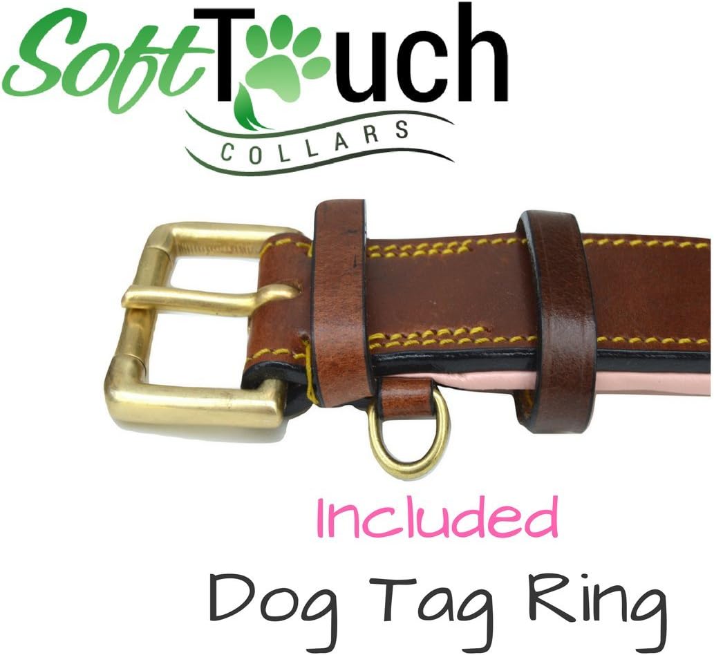Soft Touch Collars Padded Leather Dog Collar, Large Brown - Genuine Real Leather, 24" Long x 1.5 Wide, Fits Neck Size 18" to 21" Inches